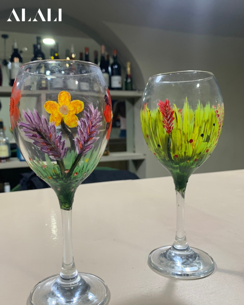 paint on a glass of wine at Alali Creative studio