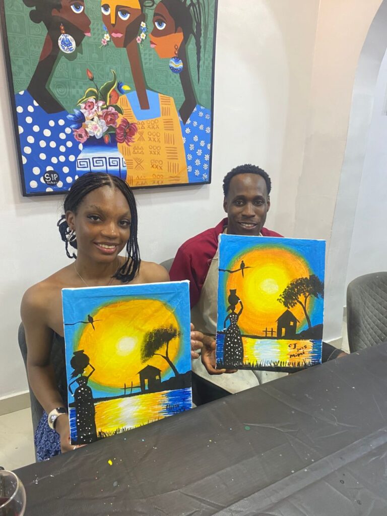 painting on canvas Sip and Paint . NG is available everyday ion the island at Alali 32 Musa yar adua vi lagos Nigeria